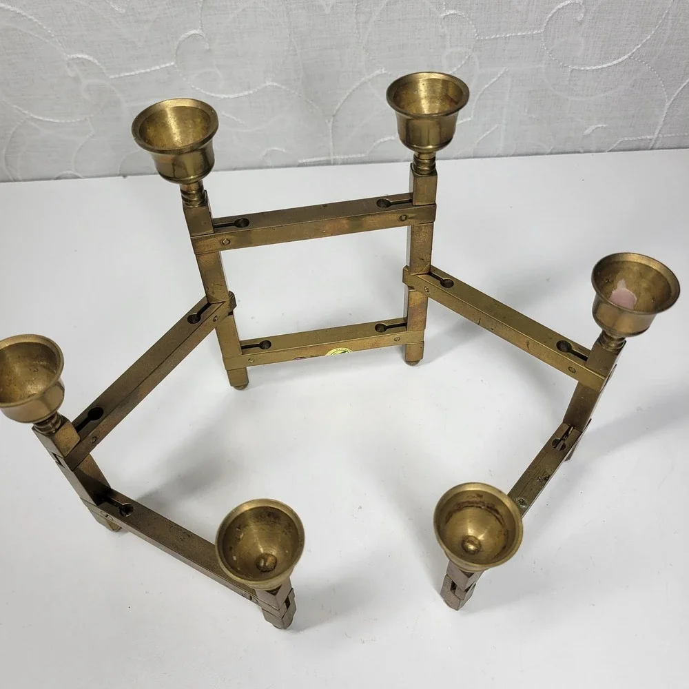 VTG Folding Brass Tapered Candle Holder Candelabra 6 Adjustable MCM Taiwan